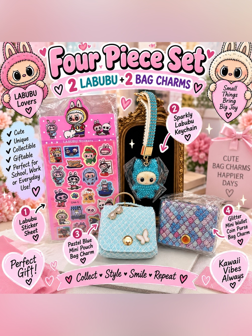4 piece Labubu / bag charm set